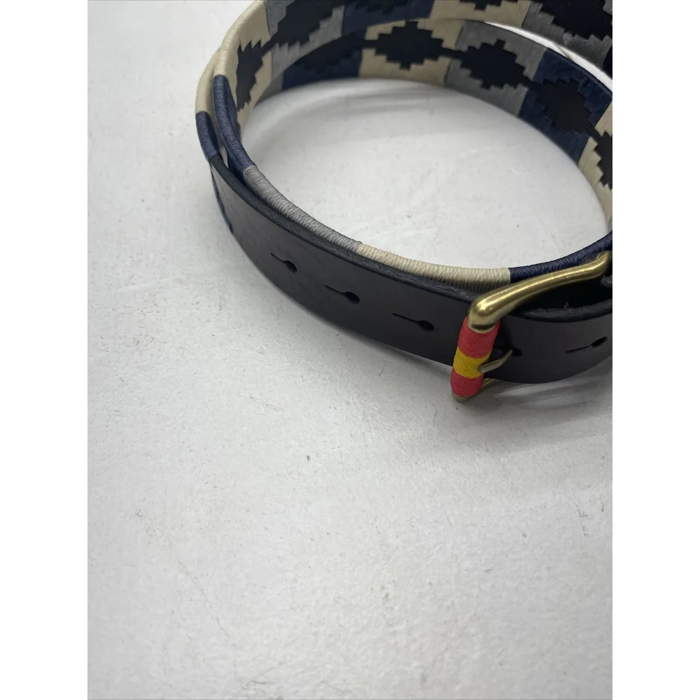 Old Ombu Belt Adults Size 110 43” XL Pampa Leather Blue & Cream Wax Thread